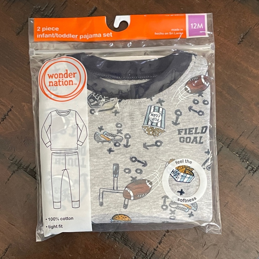 Wonder Nation Gray and Navy Sports Pajama Set